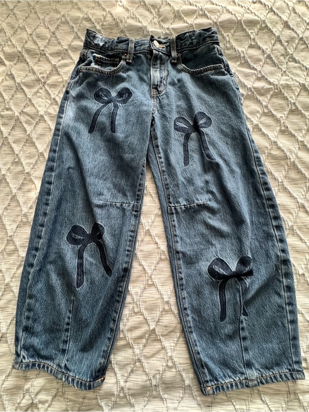 Old Navy Girls Barrel Leg Jeans with Bow Appliqués